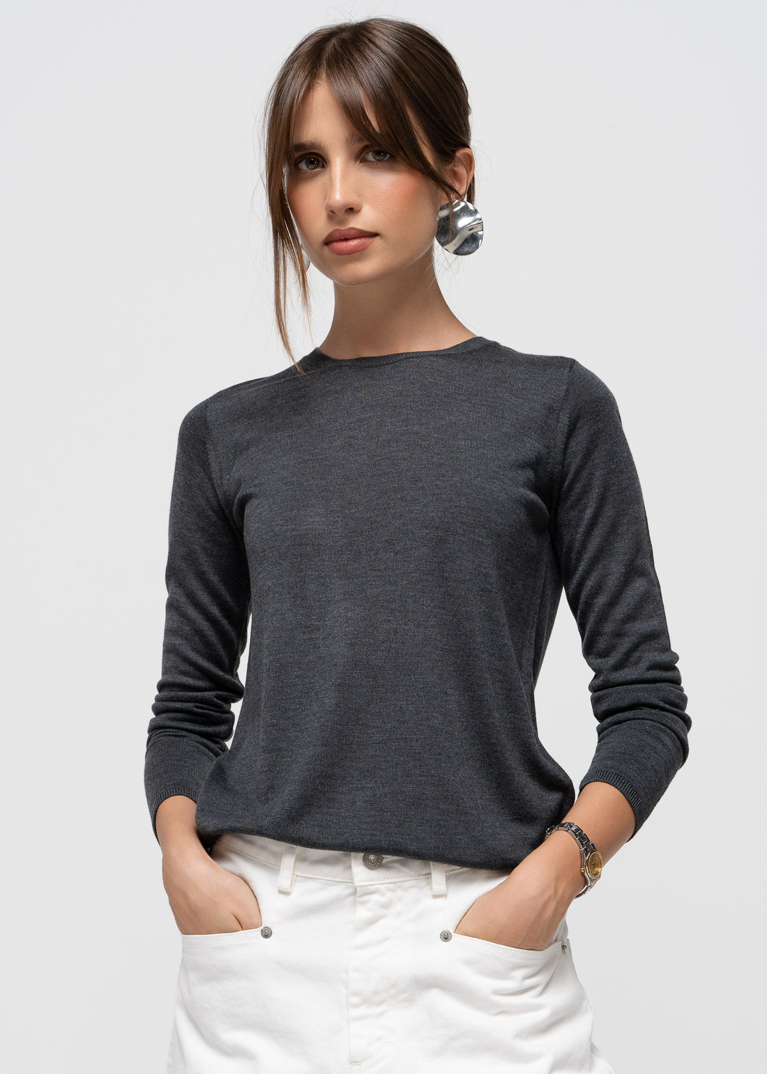 Emma Classic Crewneck Knit Sweater - Anthracite