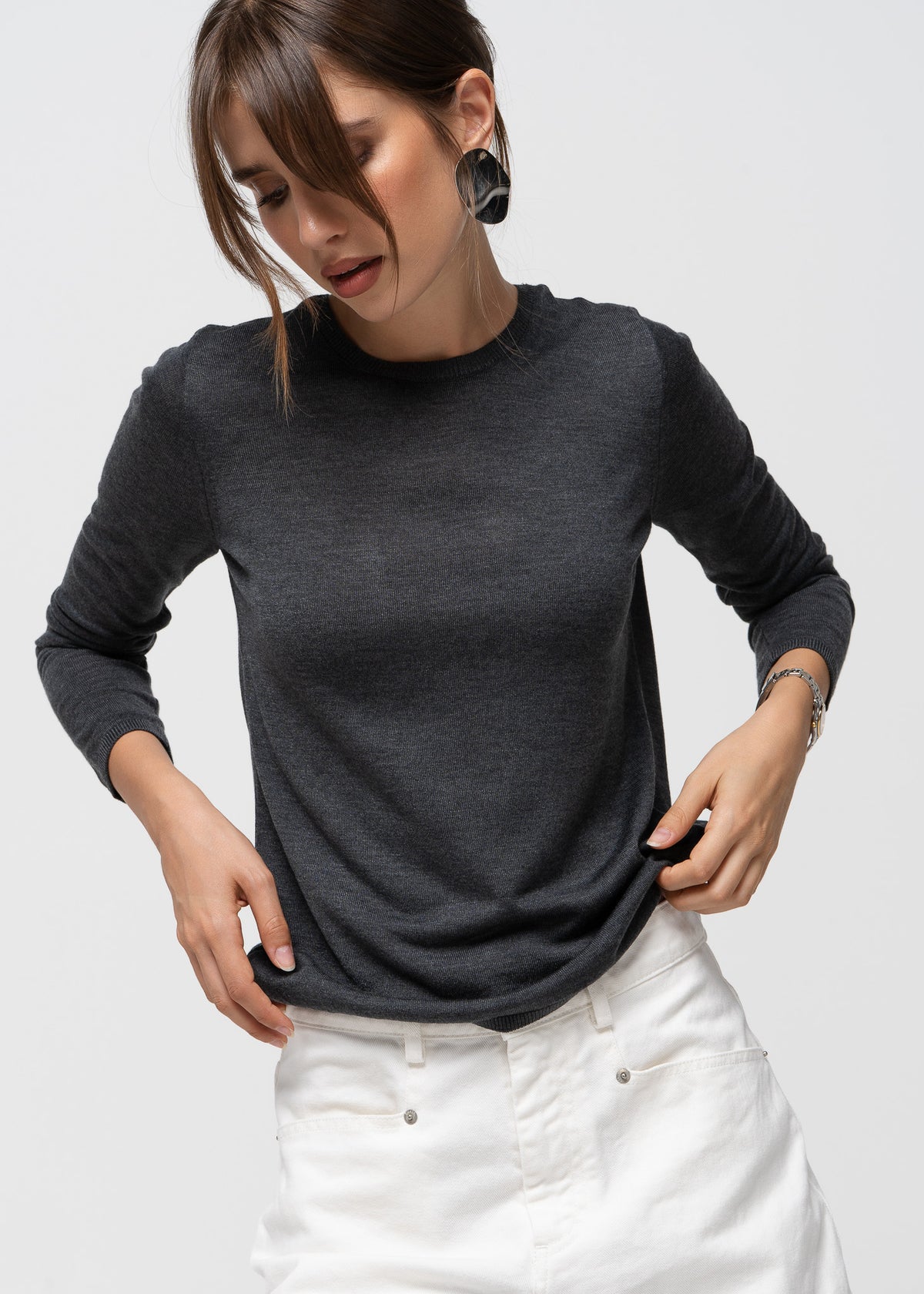 Emma Classic Crewneck Knit Sweater - Anthracite