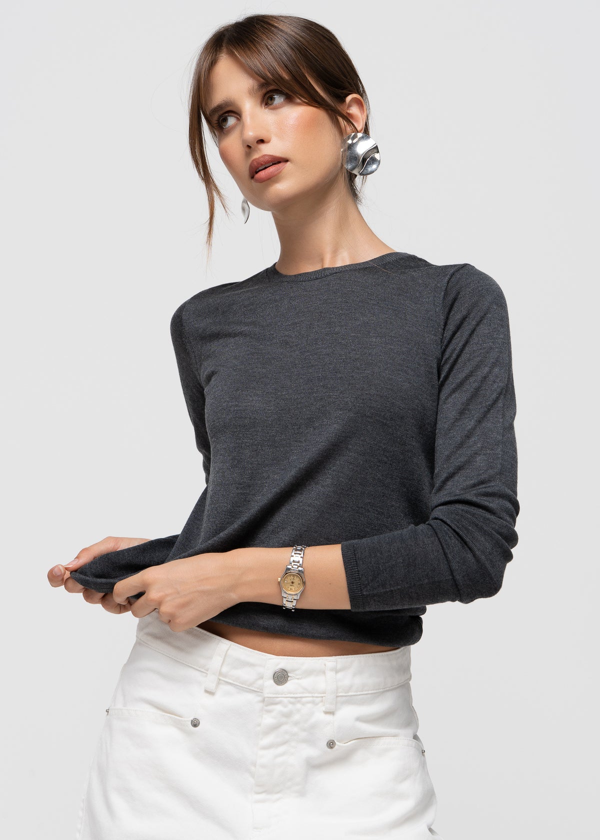 Emma Classic Crewneck Knit Sweater - Anthracite