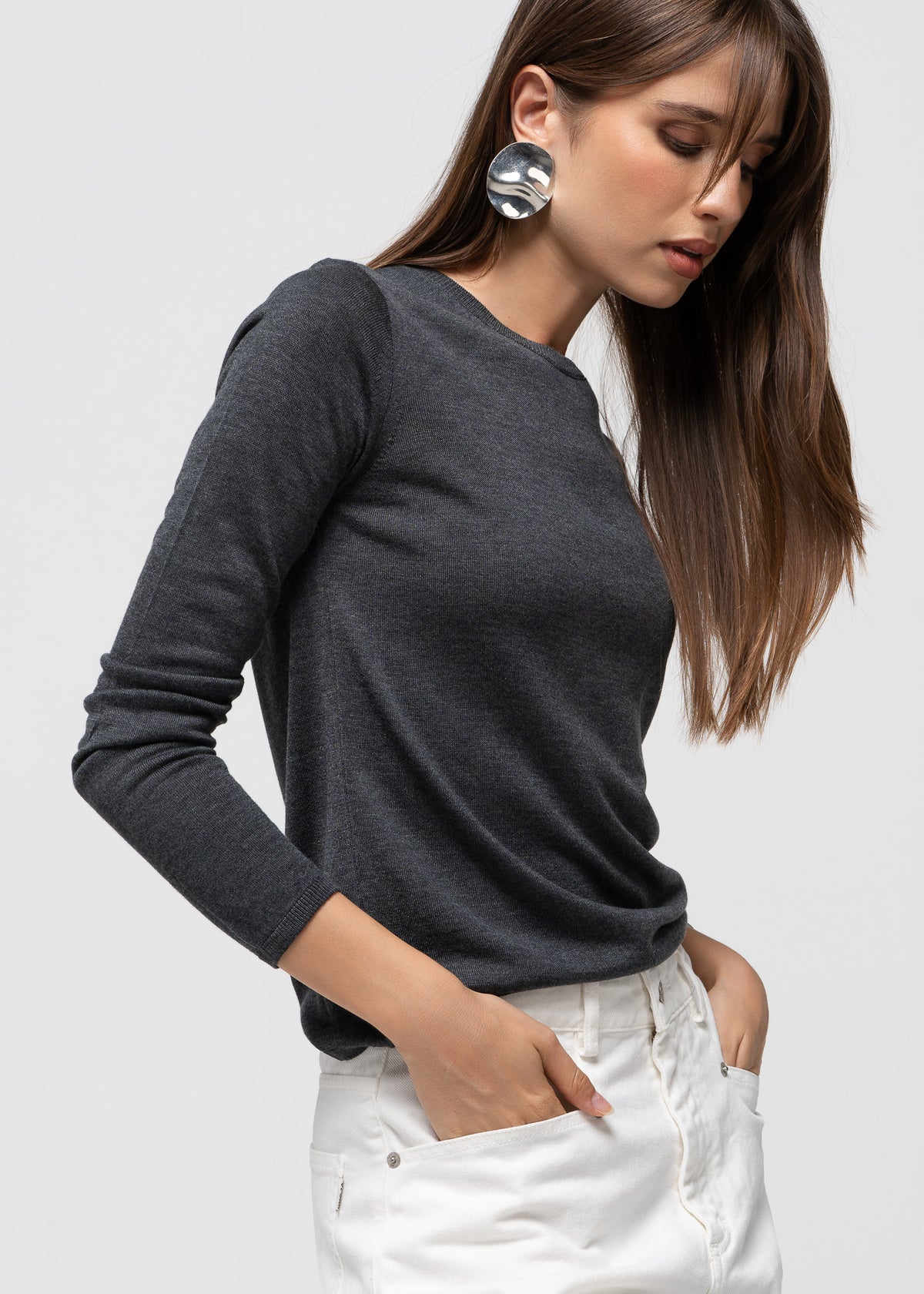 Emma Classic Crewneck Knit Sweater - Anthracite