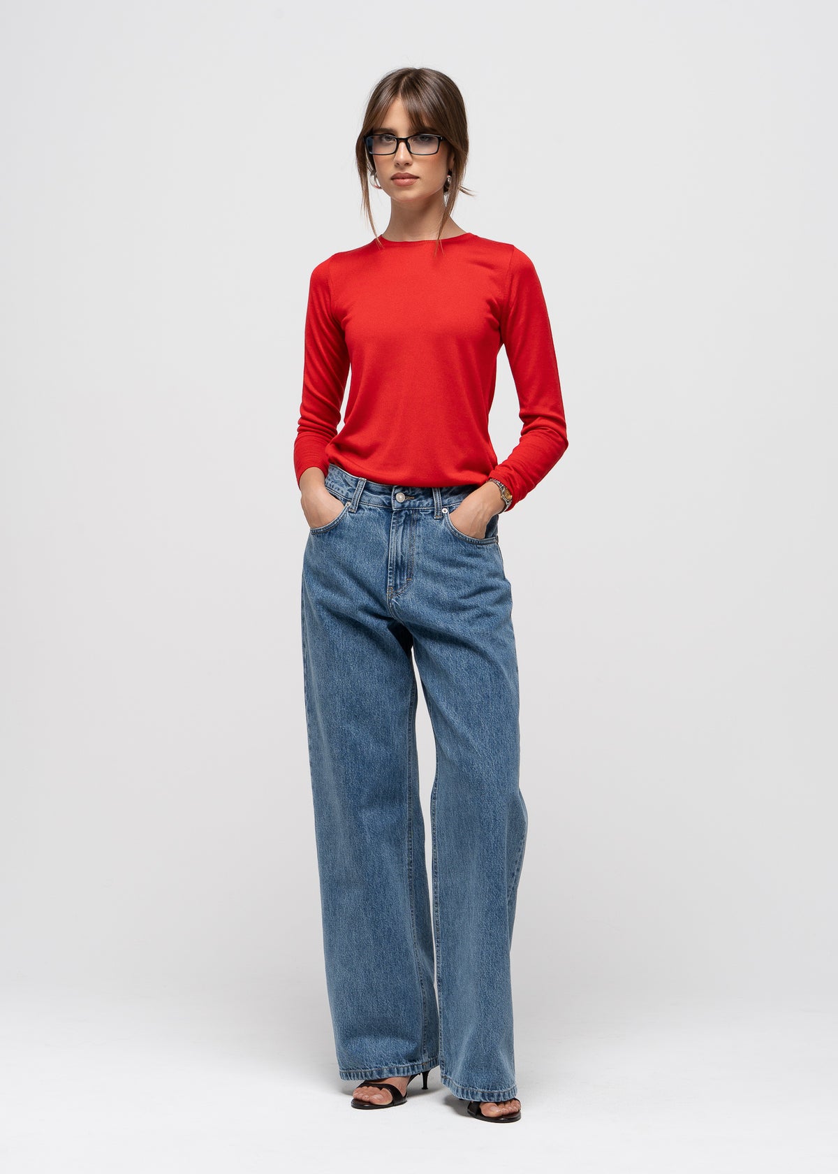 Emma Classic Crewneck Knit Sweater - Red