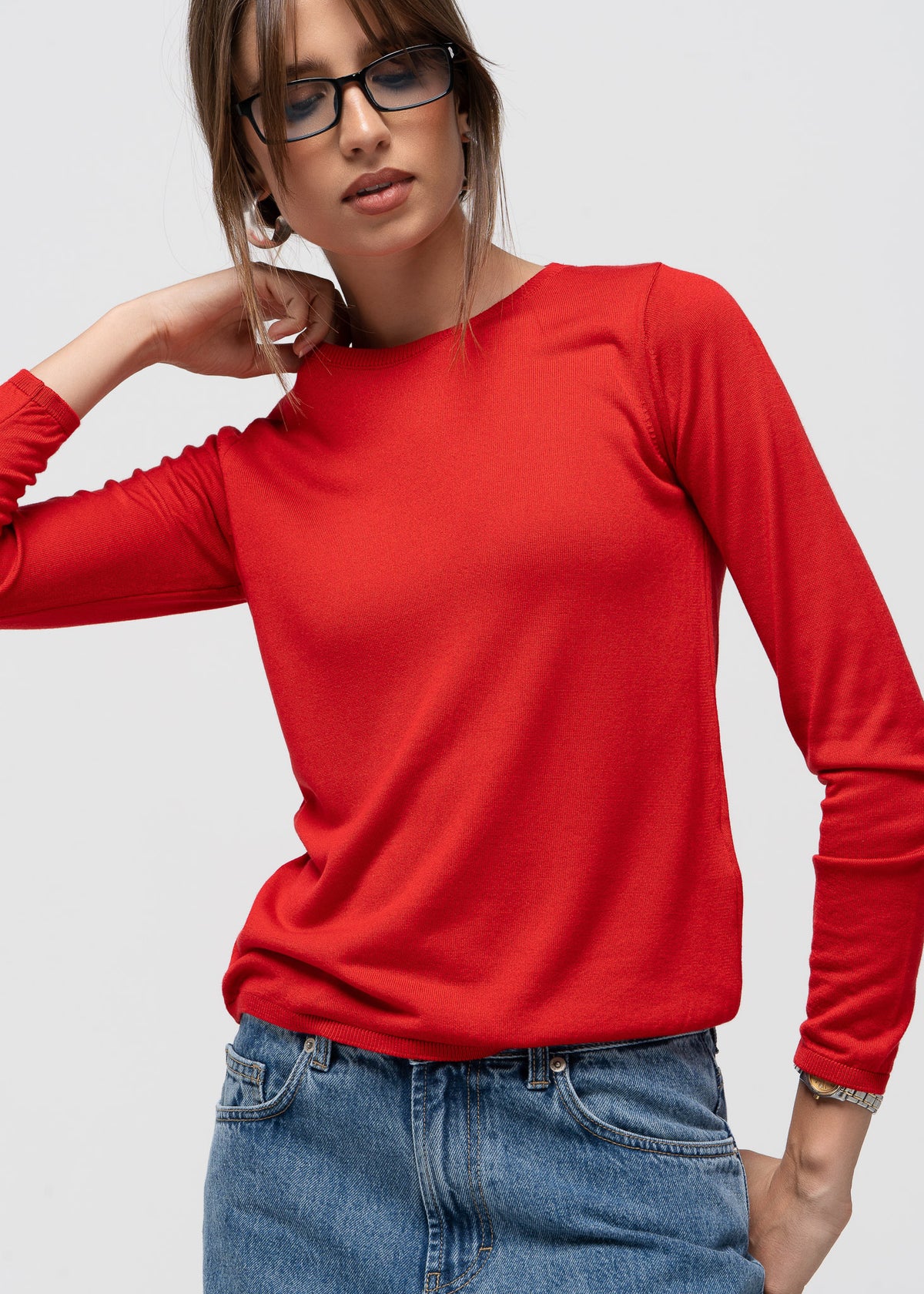 Emma Classic Crewneck Knit Sweater - Red