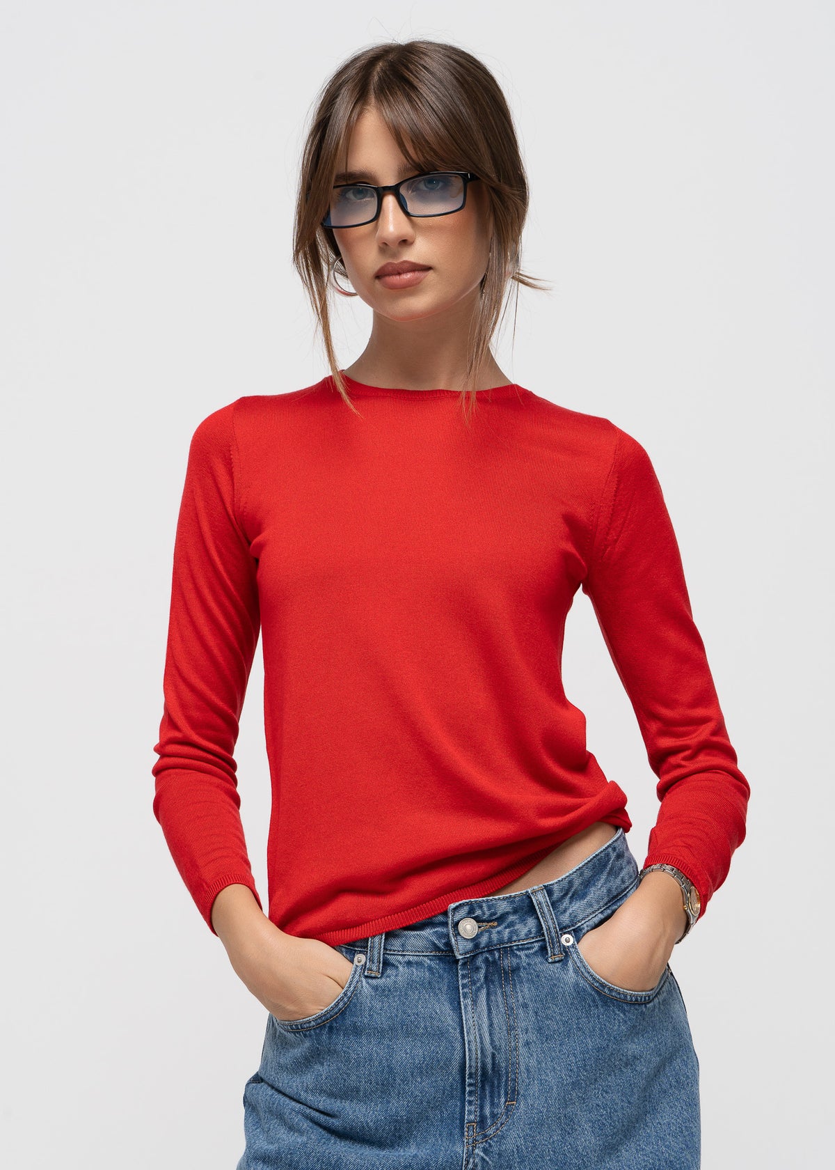 Emma Classic Crewneck Knit Sweater - Red