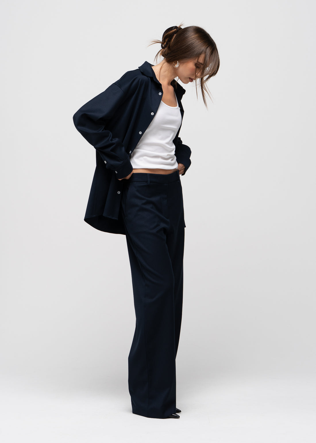 Jadis Mid-Waist Tailored Trousers - Navy Blue