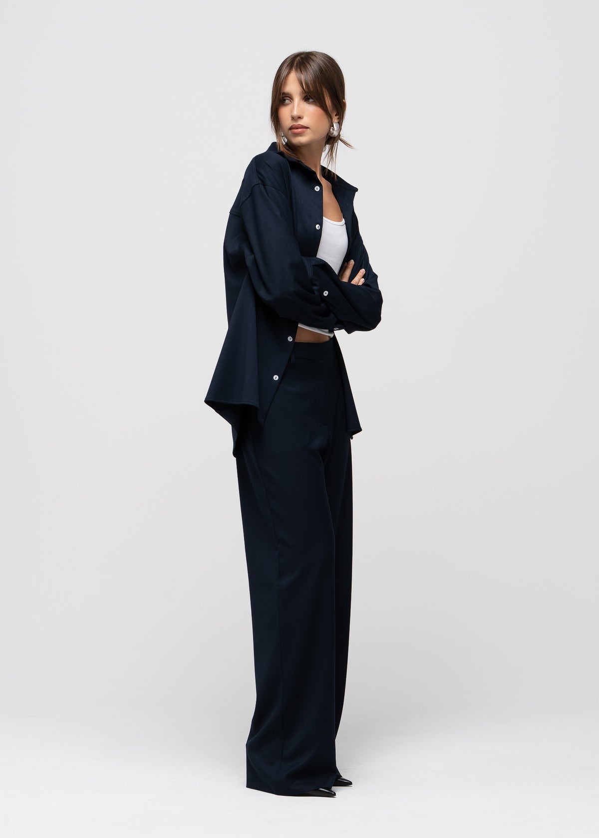 Jadis Mid-Waist Tailored Trousers - Navy Blue