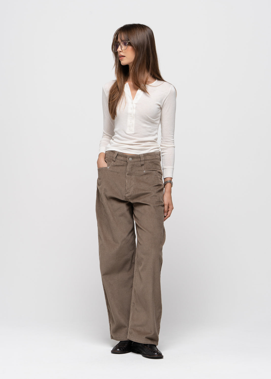 Ava Corduroy Barrel Trousers - Taupe