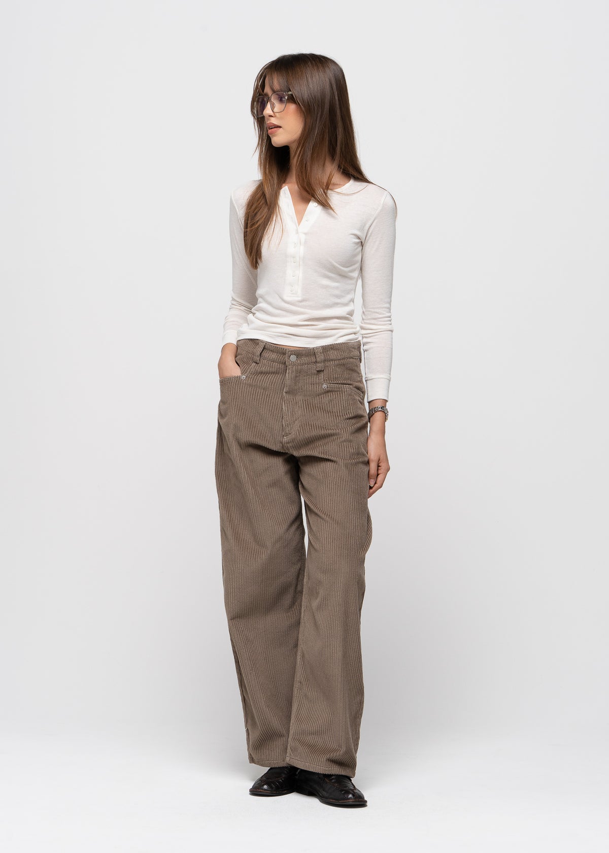 Ava Corduroy Barrel Trousers - Taupe