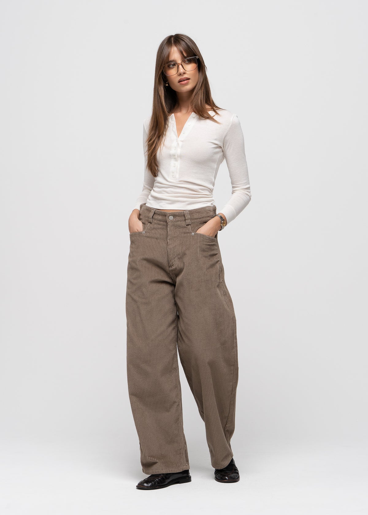 Reese Henley Long Sleeve Top - Ecru