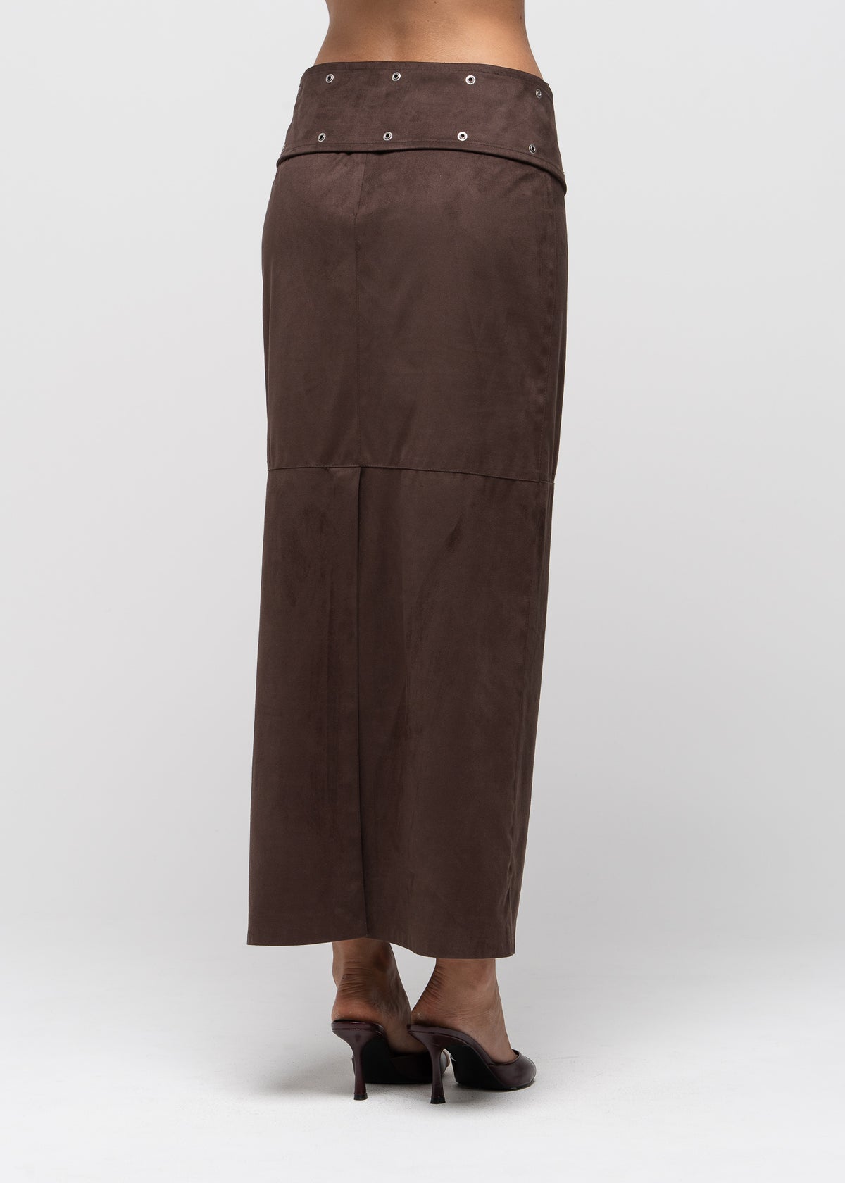 Mora Faux Suede Maxi Skirt with Belt - Brown