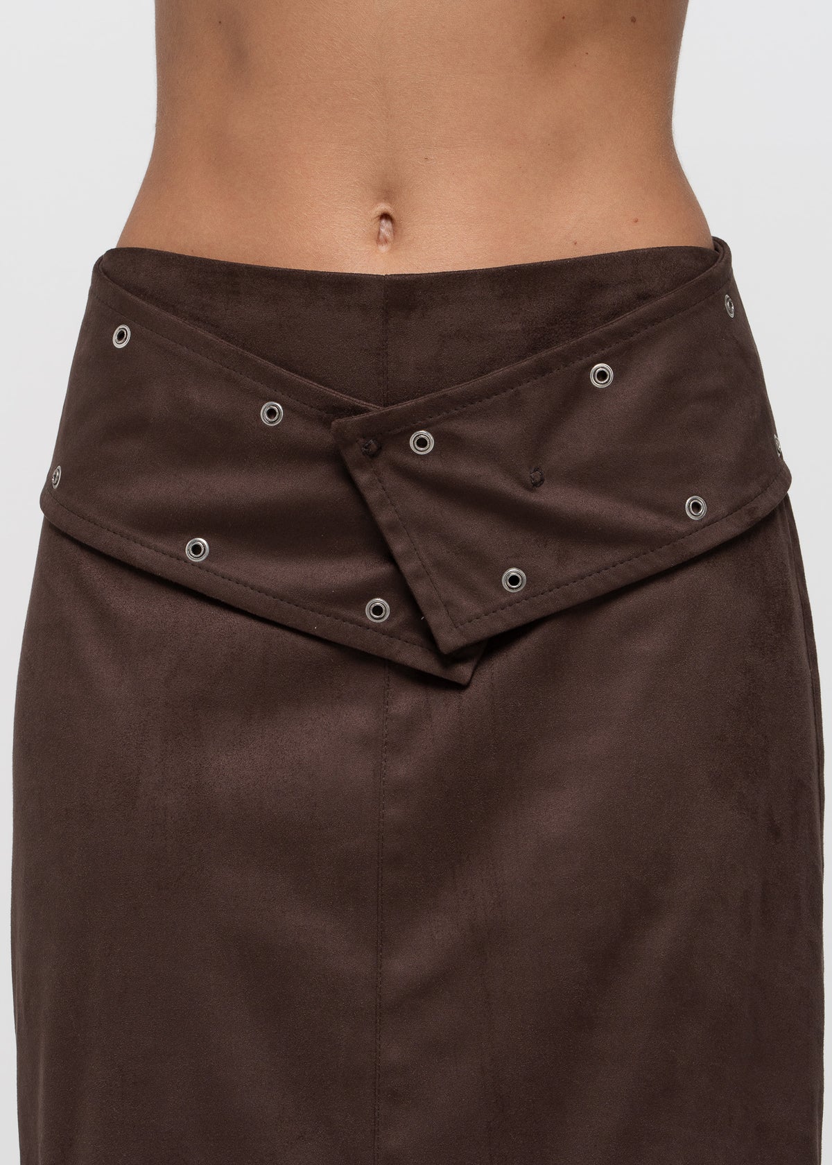 Mora Faux Suede Maxi Skirt with Belt - Brown