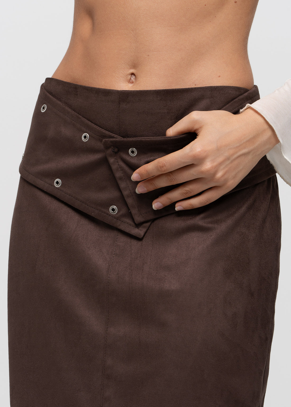 Mora Faux Suede Maxi Skirt with Belt - Brown