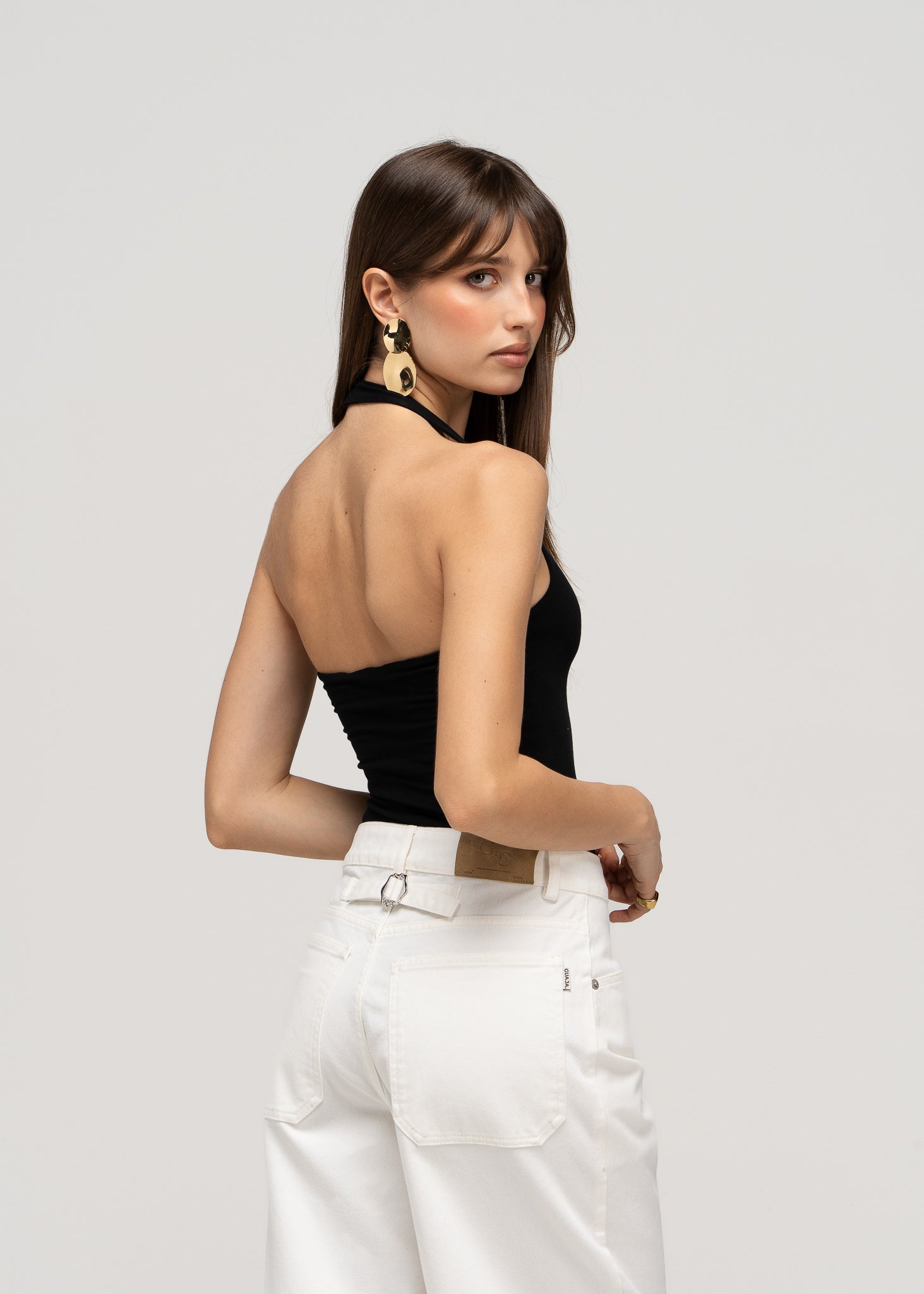 Cleo Plunge Halter Bodysuit - Black