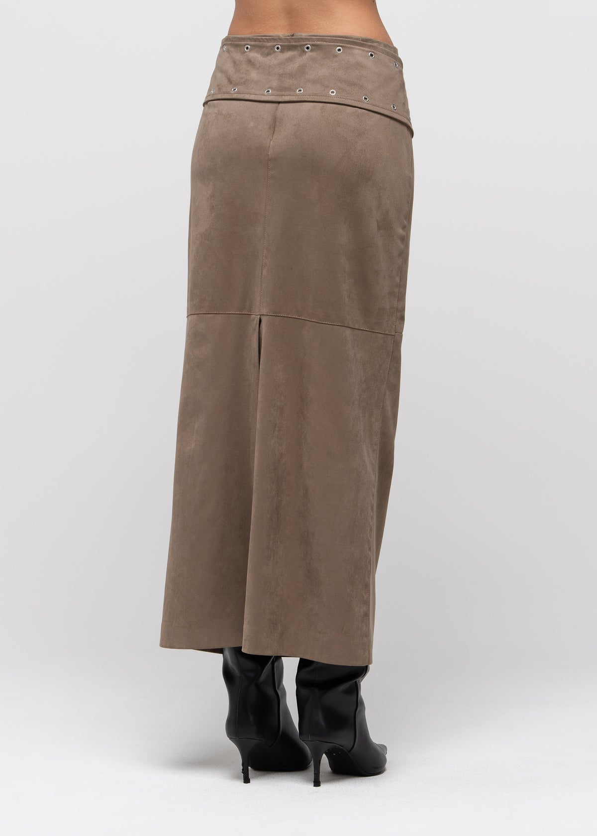 Mora Faux Suede Maxi Skirt with Belt - Taupe