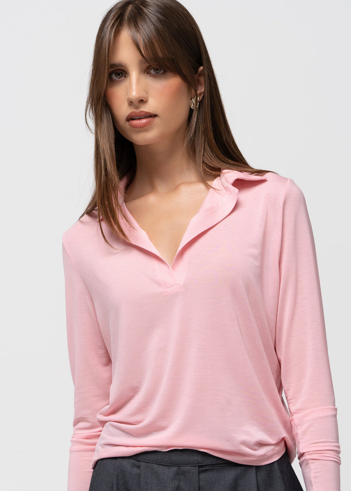 Aurora Long Sleeve Polo - Pink