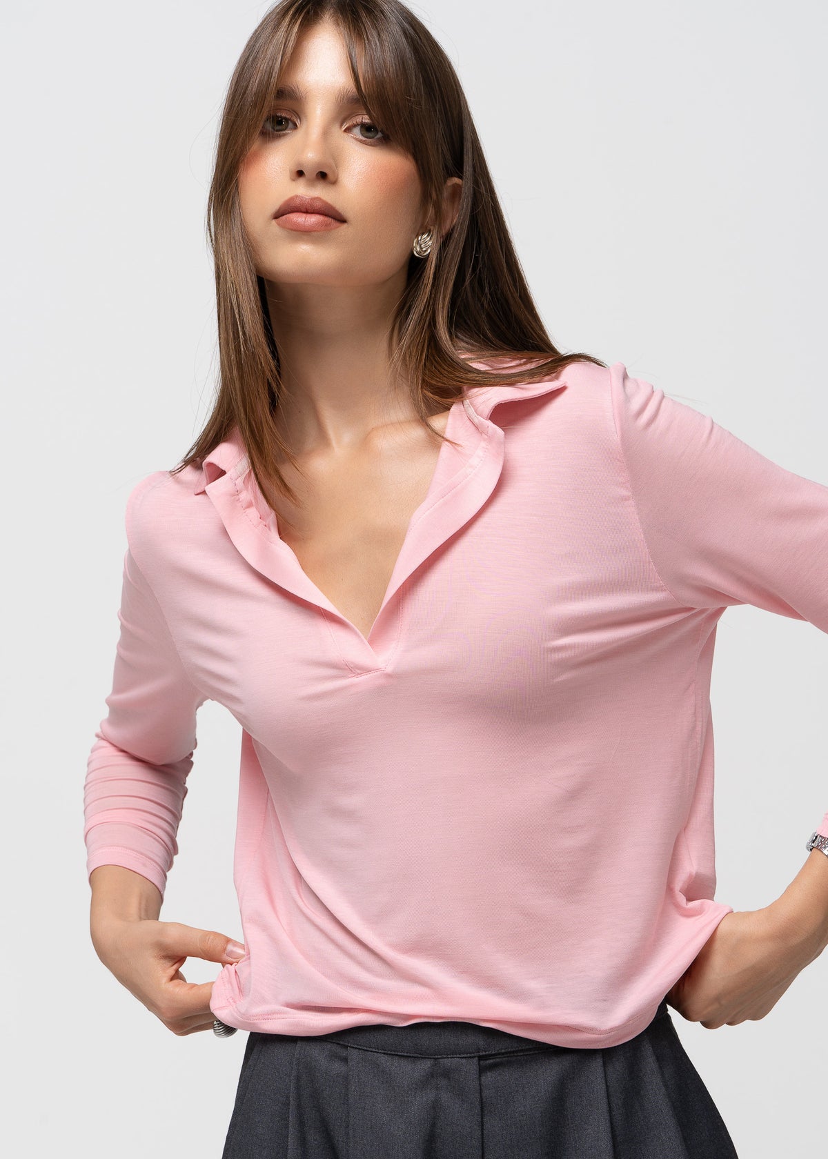 Aurora Long Sleeve Polo - Pink