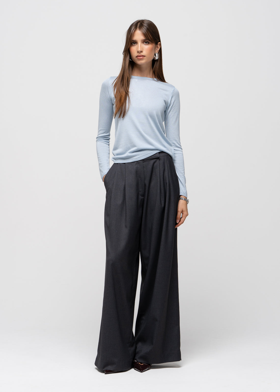 Emma Classic Crewneck Knit Sweater - Baby Blue