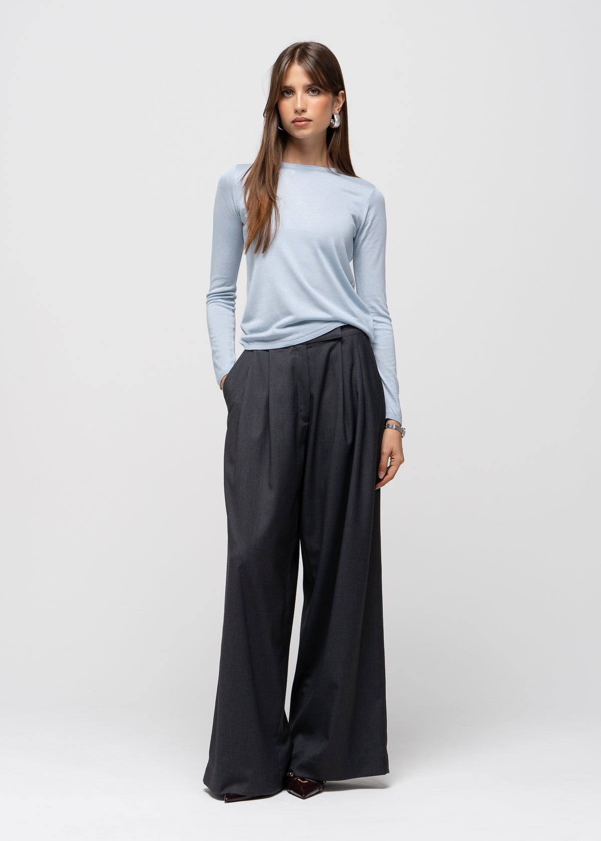 Emma Classic Crewneck Knit Sweater - Baby Blue