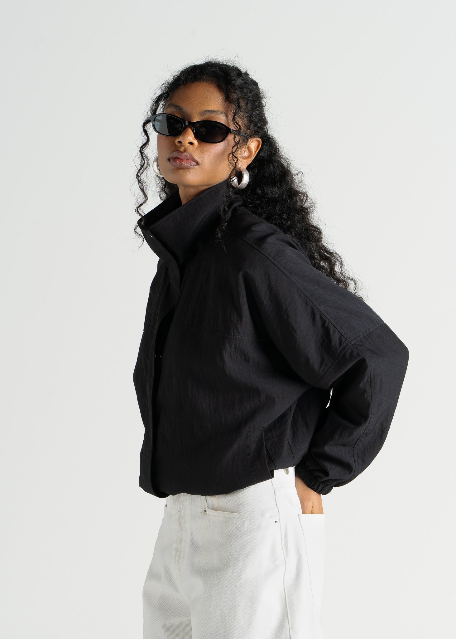Carter High Neck Windbreaker Jacket – Black