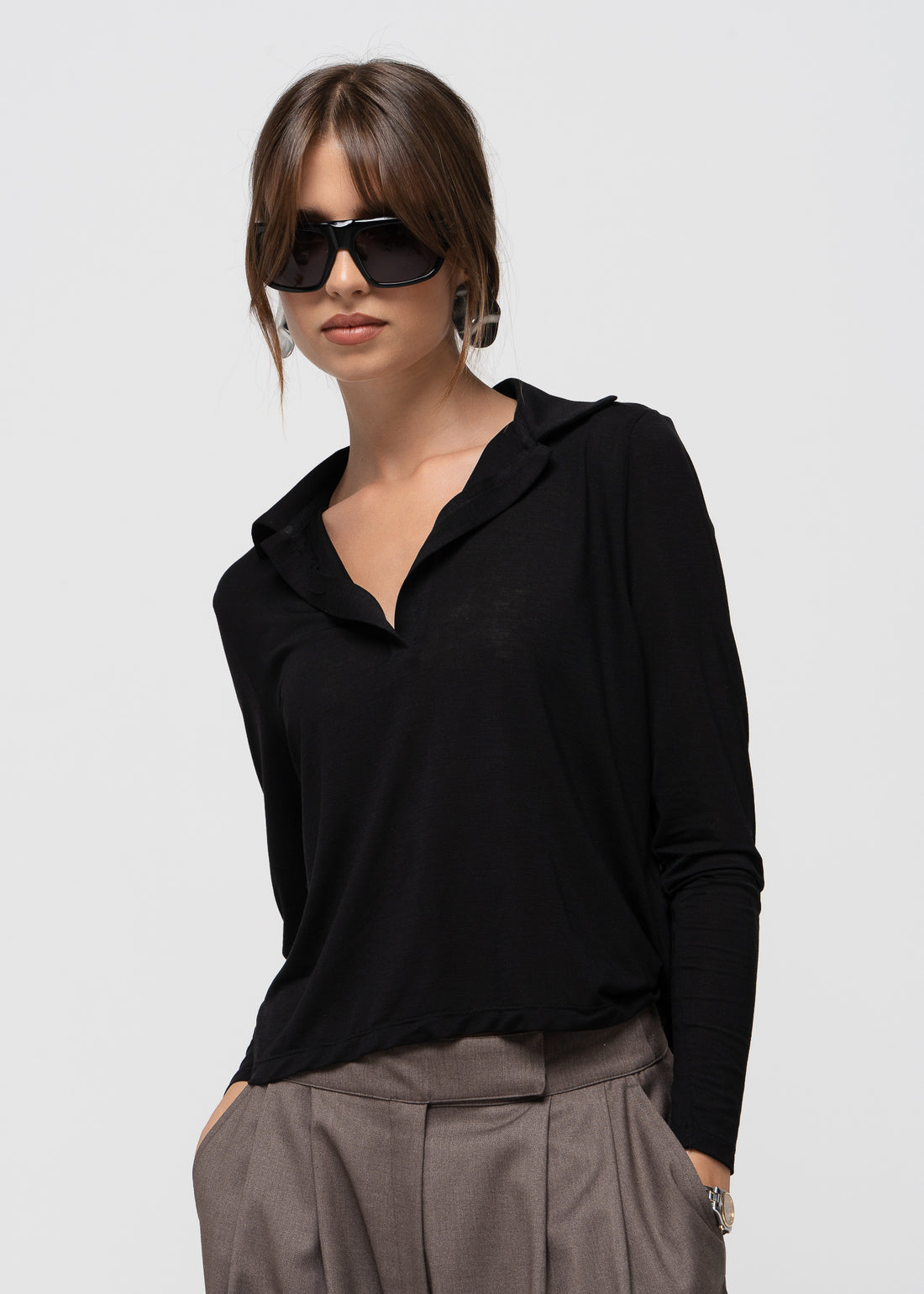 Aurora Long Sleeve Polo - Black
