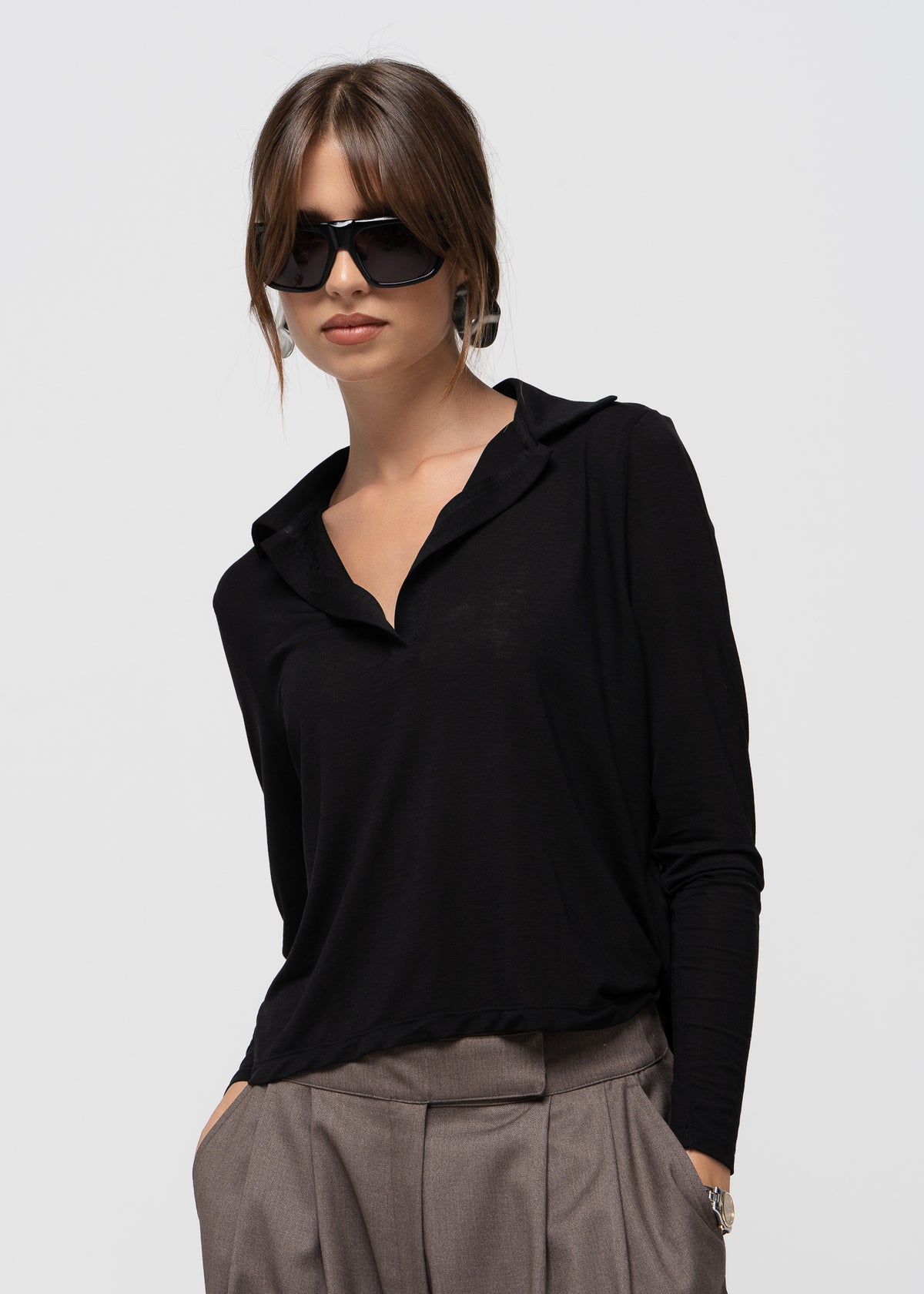 Aurora Long Sleeve Polo - Black