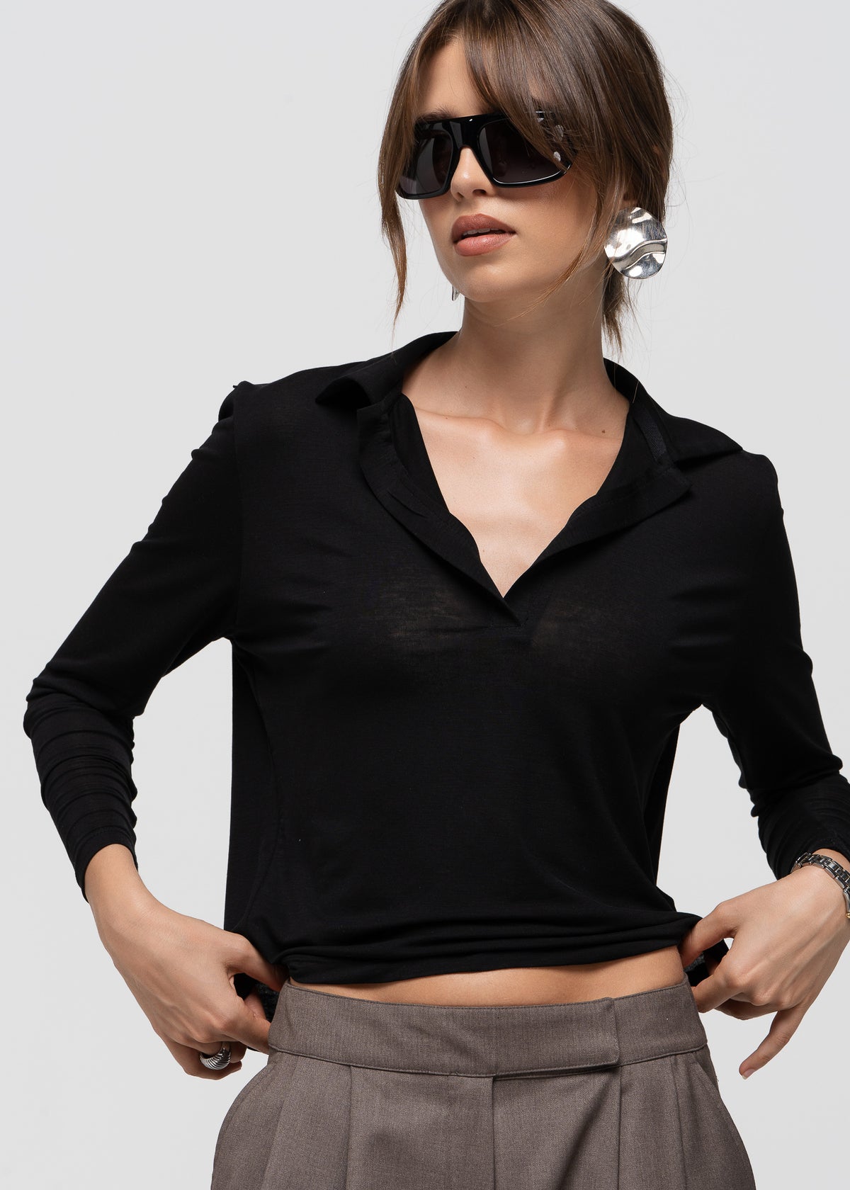 Aurora Long Sleeve Polo - Black