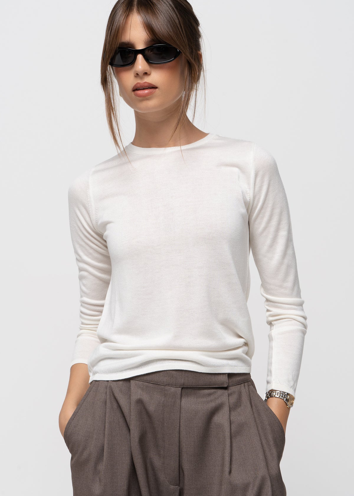 Emma Classic Crewneck Knit Sweater - Ecru