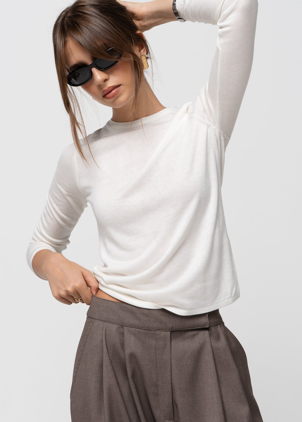 Emma Classic Crewneck Knit Sweater - Ecru
