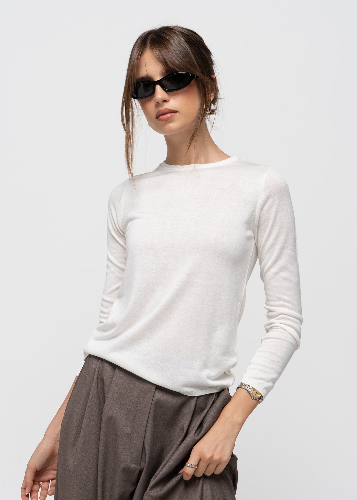 Emma Classic Crewneck Knit Sweater - Ecru