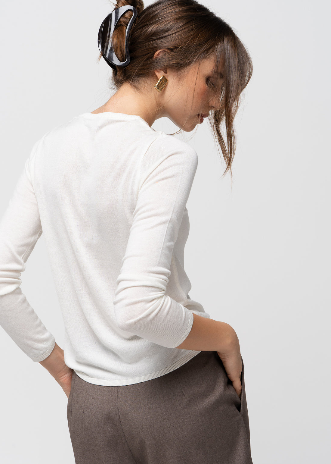 Emma Classic Crewneck Knit Sweater - Ecru