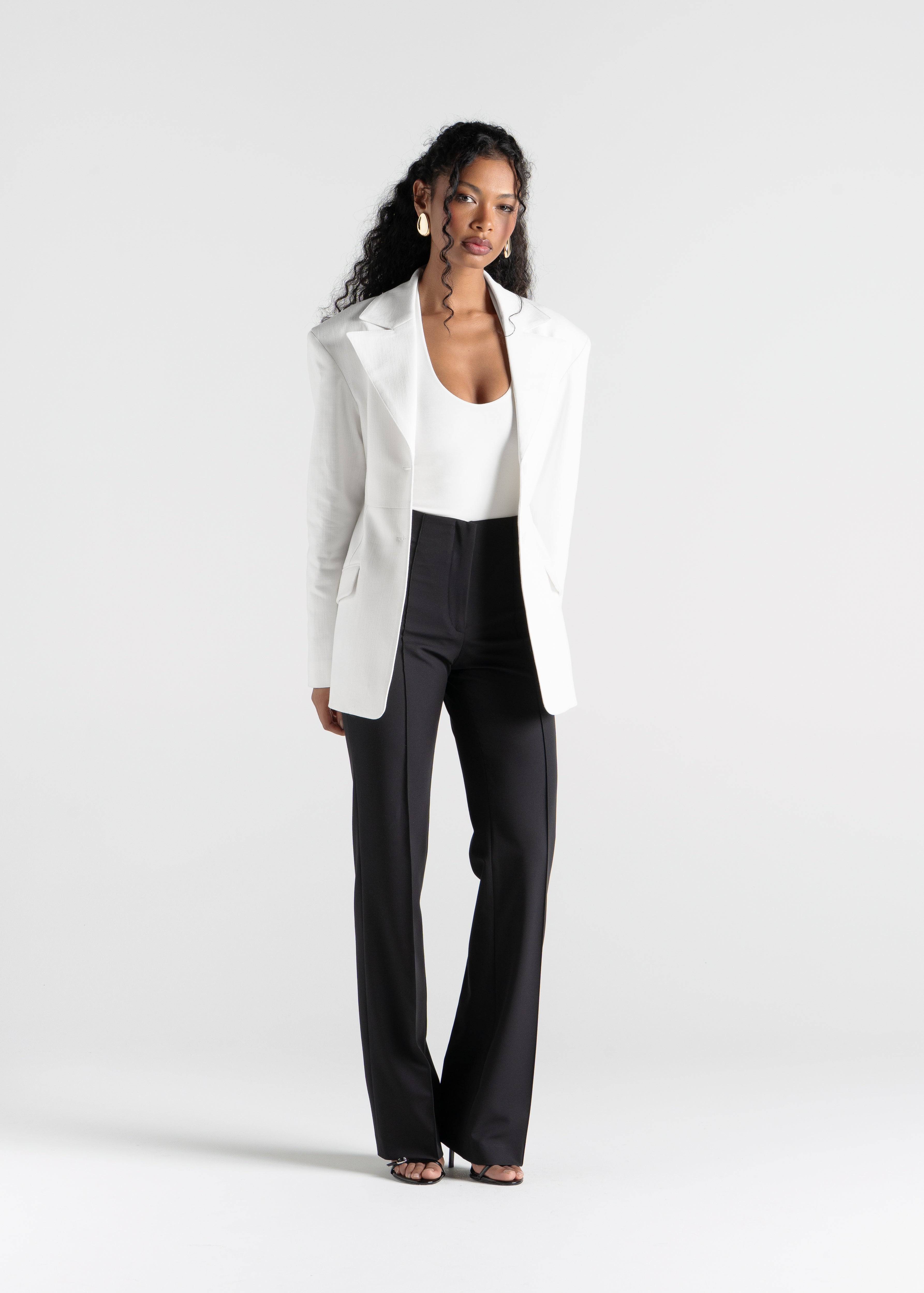Ella Structured Waist-Cinched Blazer - Off-White