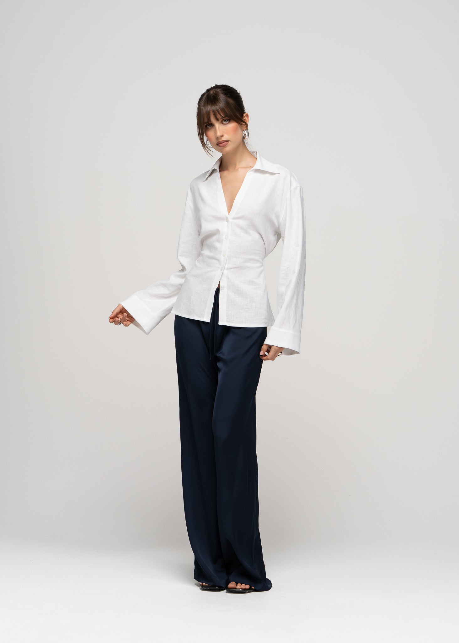 Giulia Loose Satin Pants - Navy