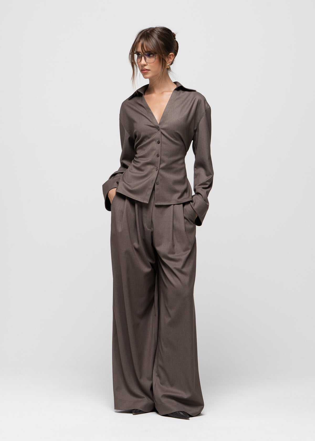 Bianca Wide Leg Trousers - Taupe