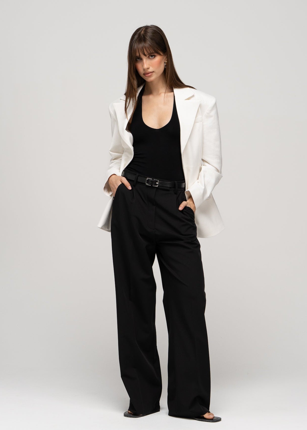 Chii Thin Leather Belt With Silver Buckle - Black