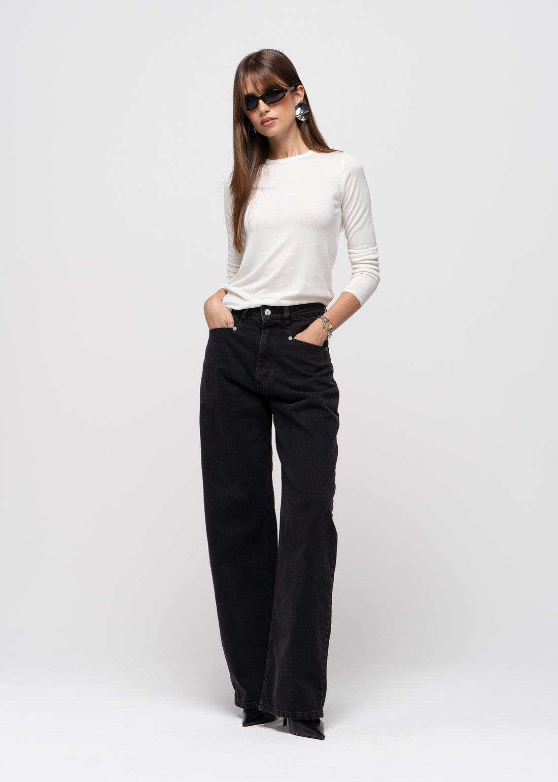 Ava Mid-Waist Barrel Jeans - Dark Grey