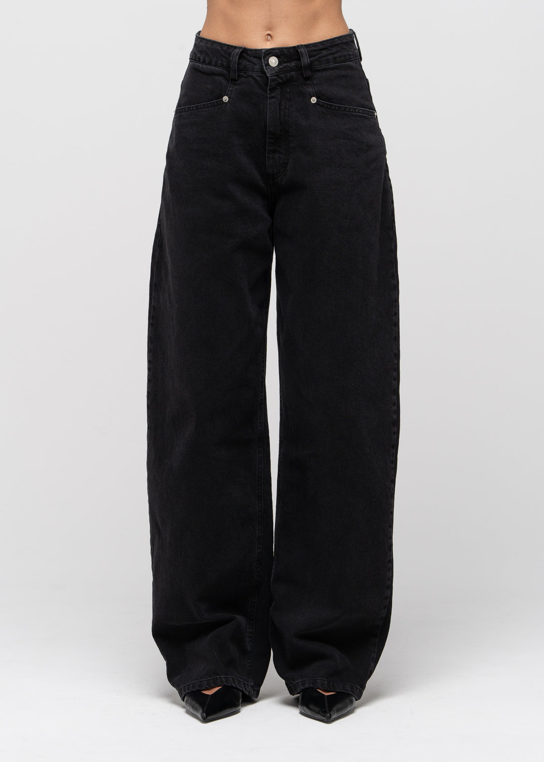 Ava Mid-Waist Barrel Jeans - Dark Grey
