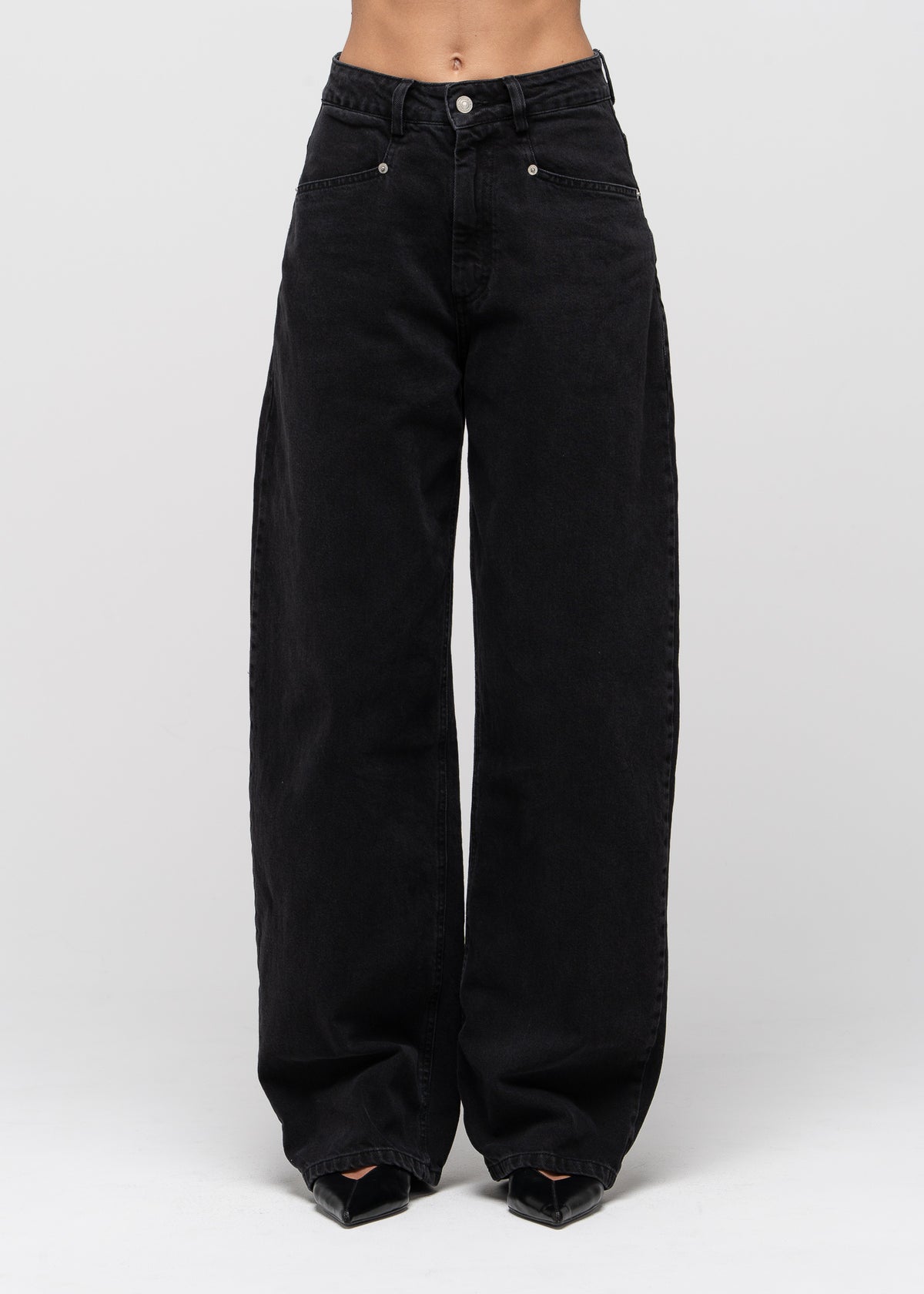 Ava Mid-Waist Barrel Jeans - Black