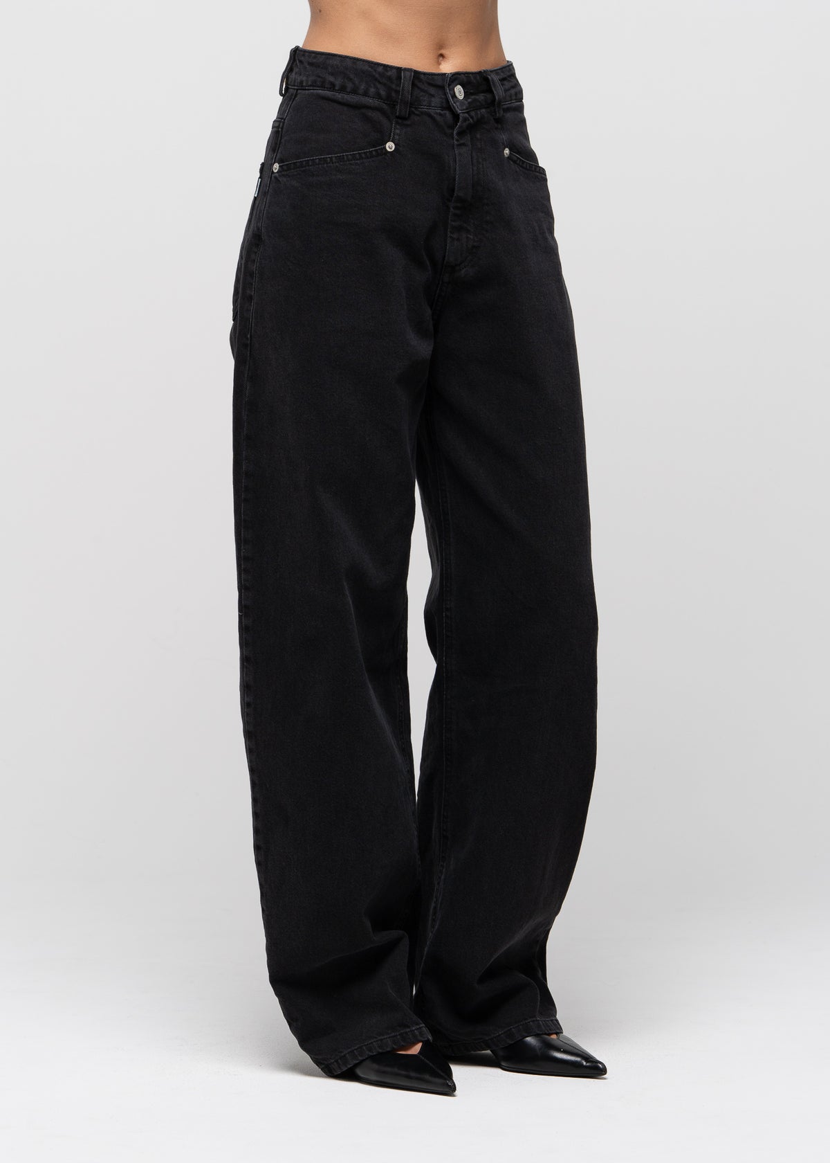 Ava Mid-Waist Barrel Jeans - Black