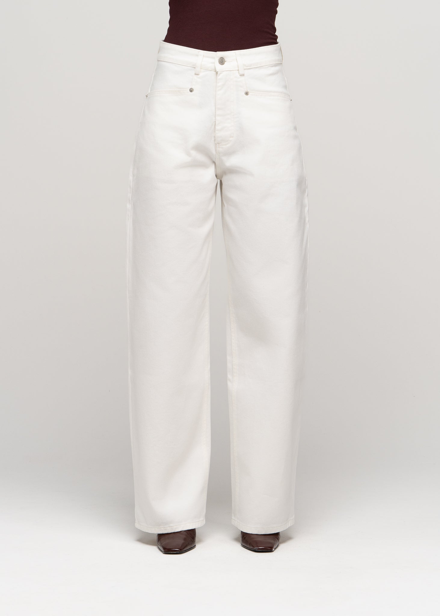 Ava Mid-Waist Barrel Jeans - White
