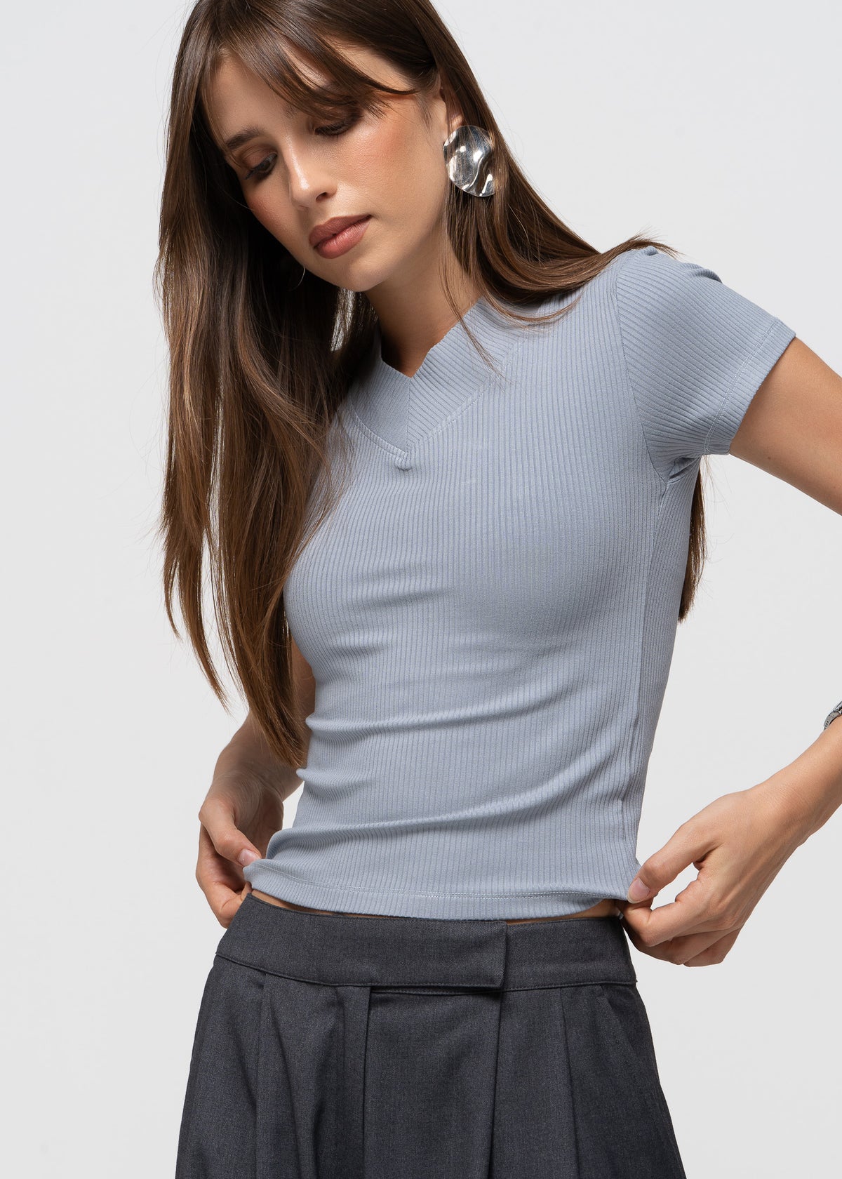 Isa V-Neck T-Shirt - Powder Blue