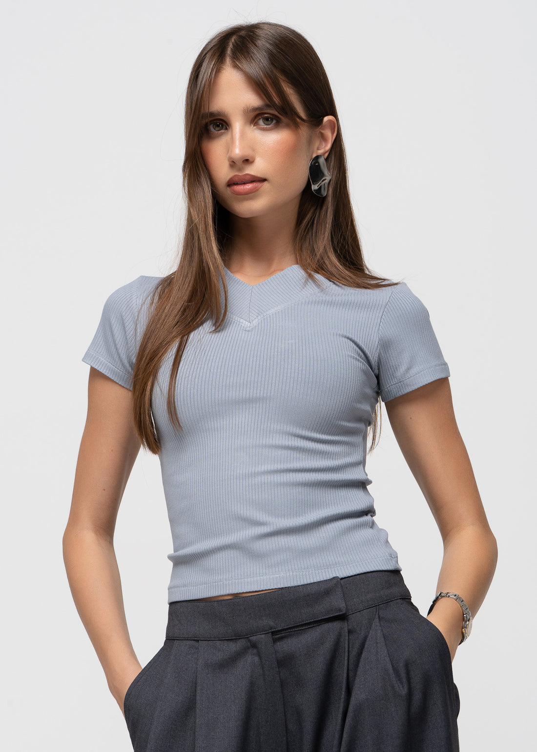 Isa V-Neck T-Shirt - Powder Blue