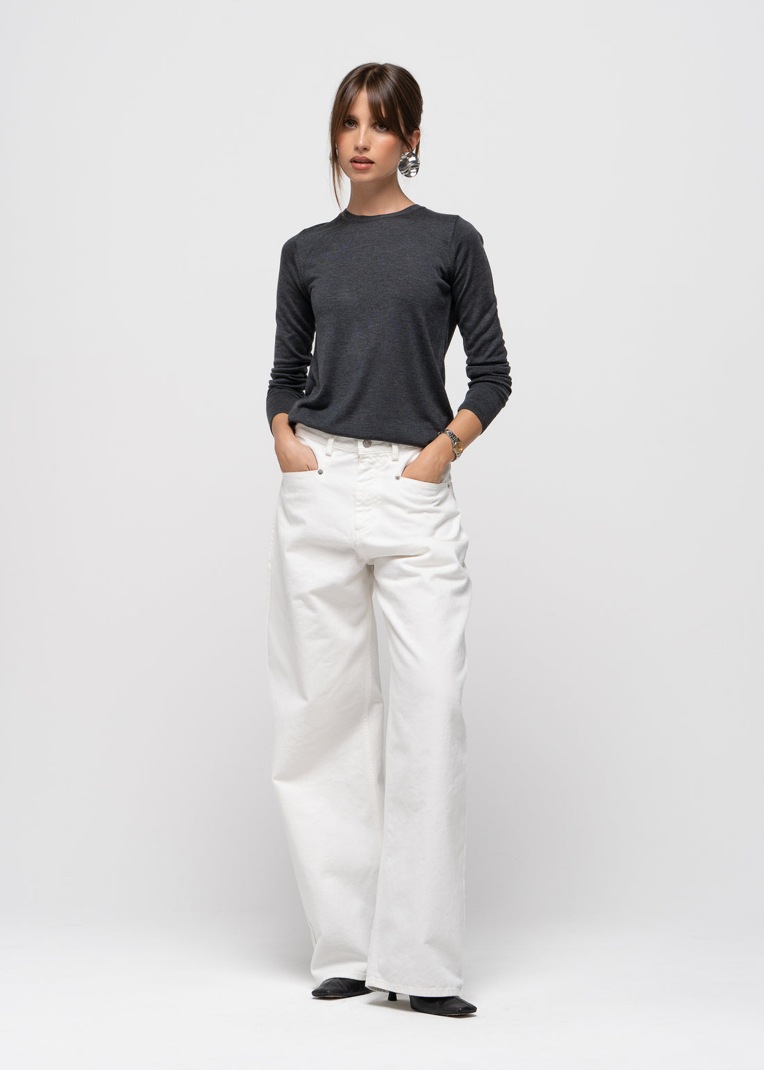 Emma Classic Crewneck Knit Sweater - Anthracite