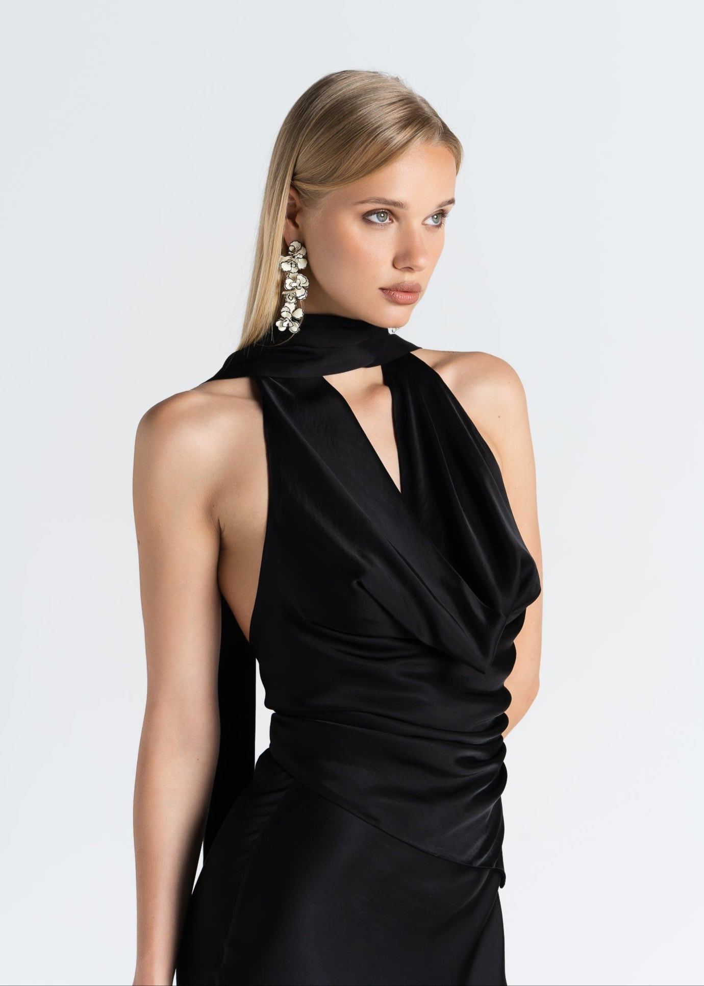 Halo Satin Backless Halter Top - Black Halo Satin Backless Halter Top - Black