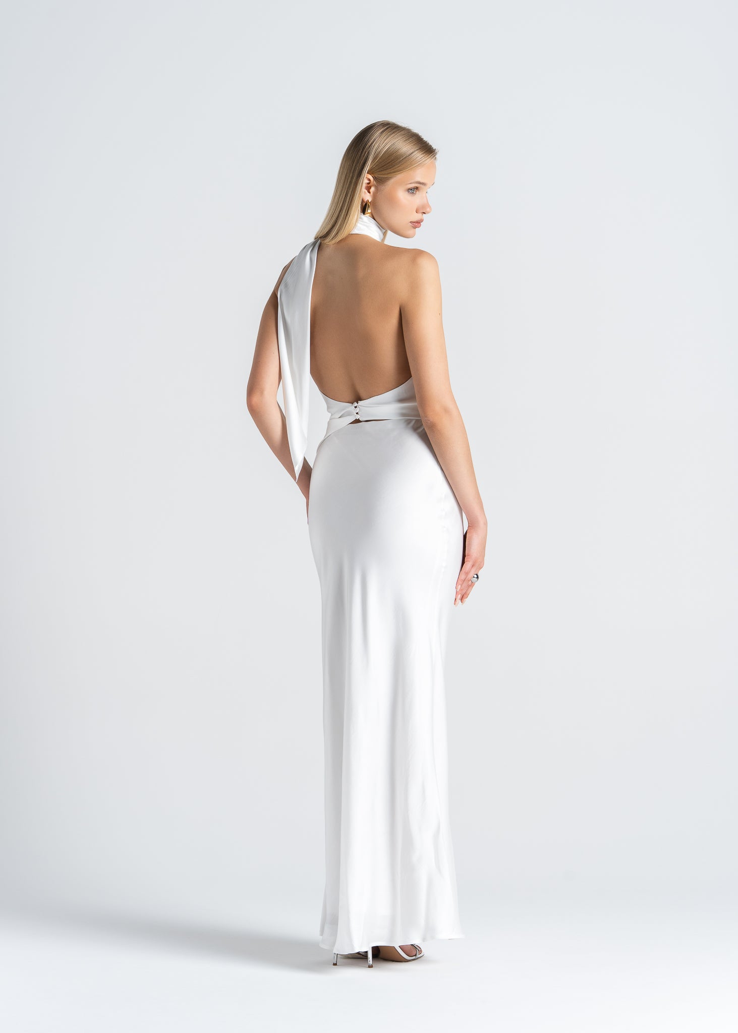 Halo Satin Backless Halter Top - White