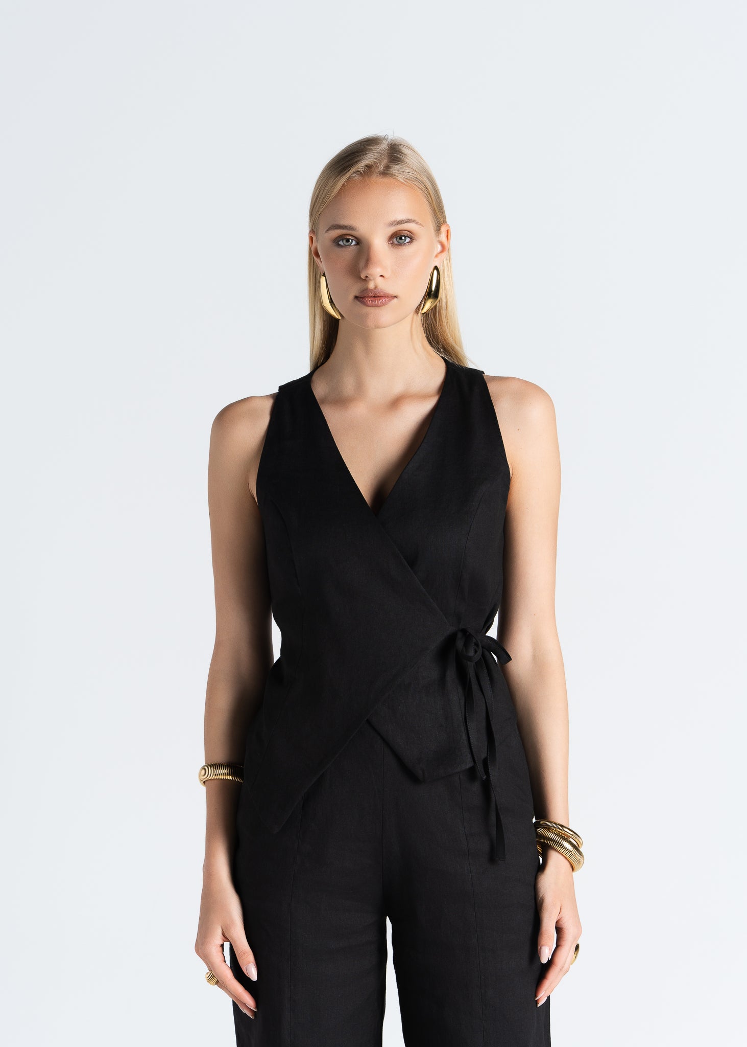 トップス ARGUE / BREEZE LINEN VEST / BLACK トップス ARGUE / BREEZE LINEN VEST / BLACK BREEZE LINEN TIE