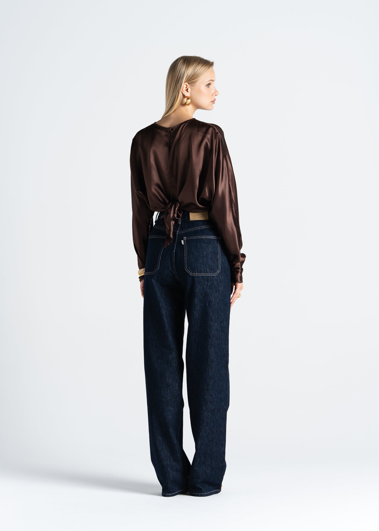 Halo Long Sleeve Silk Blouse - Brown