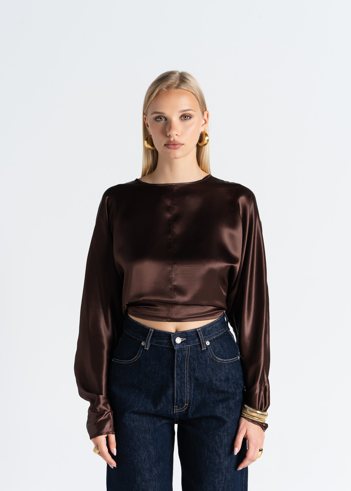 Halo Long Sleeve Silk Blouse - Brown