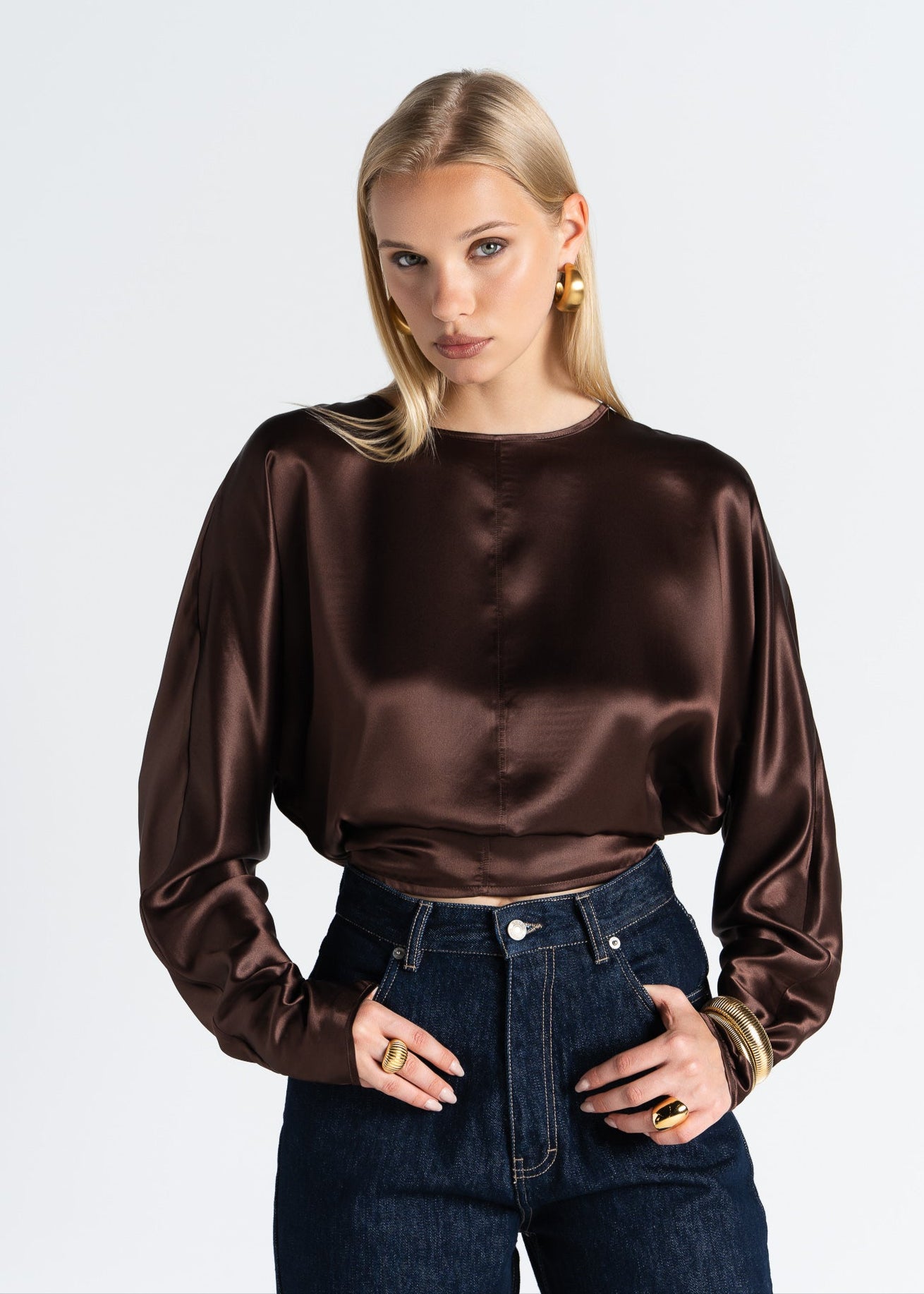 Halo Long Sleeve Silk Blouse - Brown