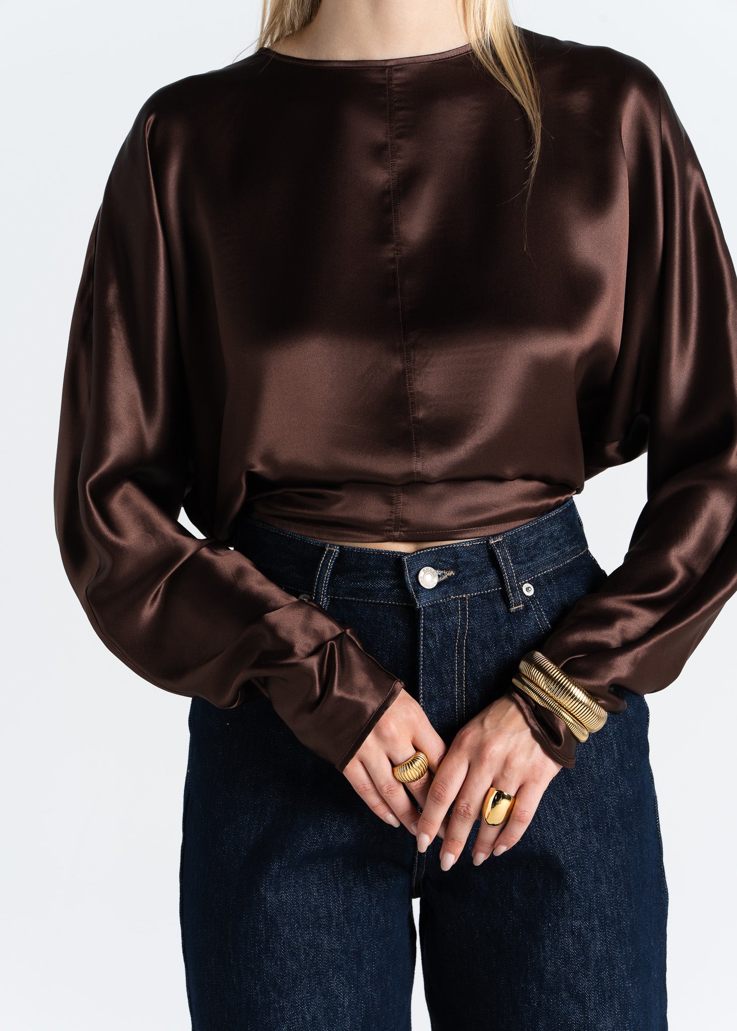 Halo Long Sleeve Silk Blouse - Brown