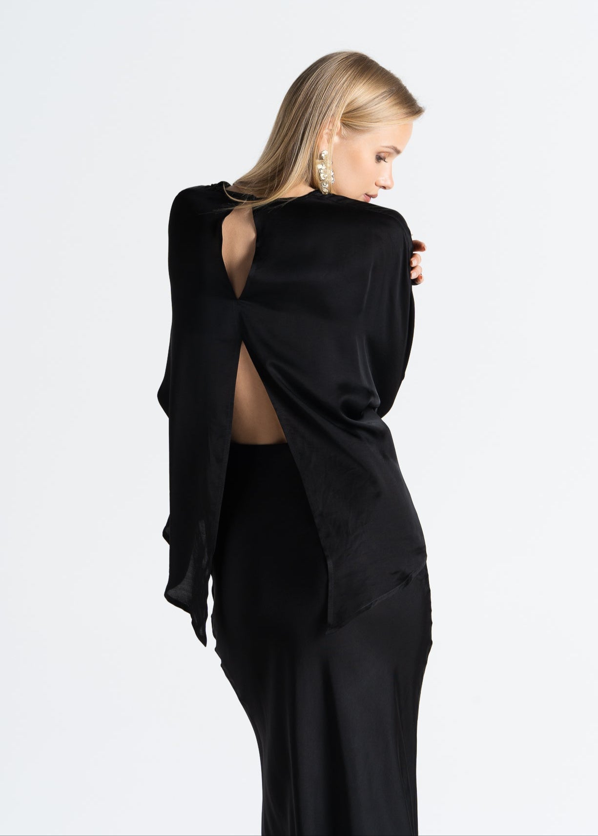 Halo Long Sleeve Satin Blouse - Black