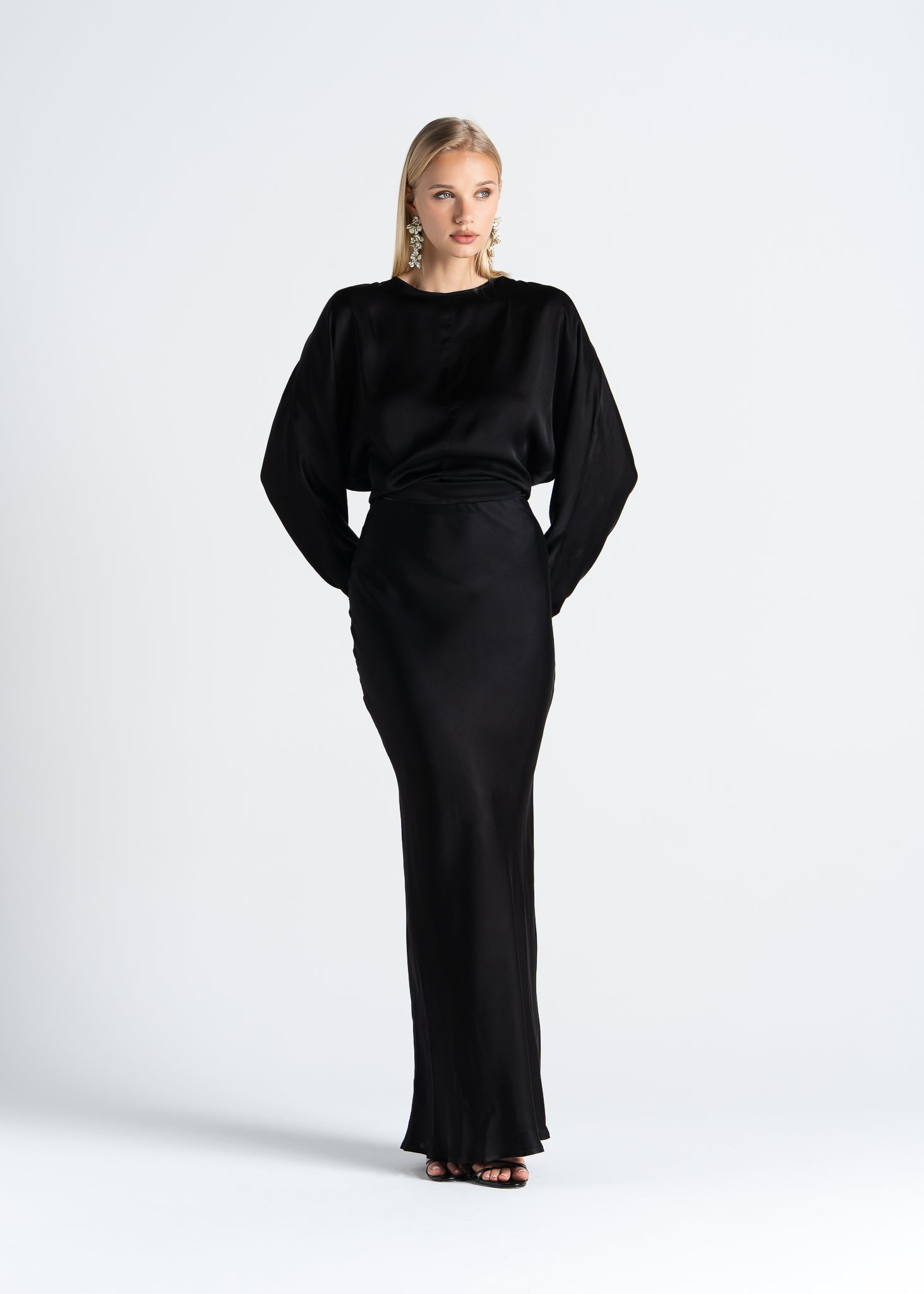 Halo Long Sleeve Satin Blouse - Black